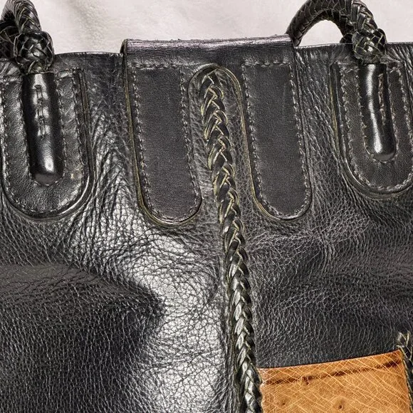 Artisan Leather Ostrich Panel Purse, one of a kind, durable, el cuero del toro - Picture 7 of 12